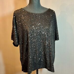 H&M Black Sequin Oversized Short Sleeve Top